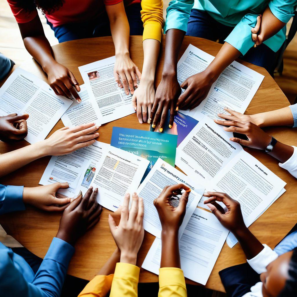 A diverse group of patients engaged in discussions, surrounded by resources like brochures and digital devices featuring supportive advocacy content. Illustrate the warmth of support with hands reaching out, symbolizing connection and guidance in the journey against tumors. The background includes light-filled colors and soft textures to convey hope and empowerment. super-realistic. vibrant colors. uplifting atmosphere.